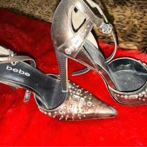 Bebe Metallic Bronze Embellished Heels